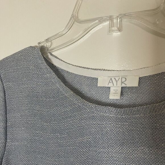 AYR Blue white mesh Short sleeve frayed hem shift dress size Large - Picture 4 of 8